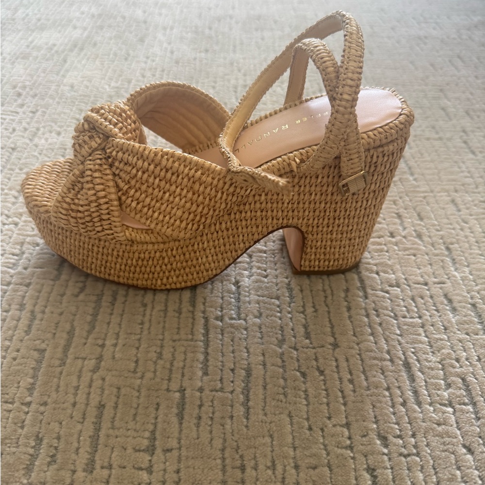 Loeffler Randall Woven Straw Platform Slingback Heels - Tan